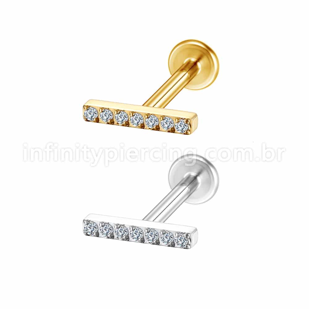 Piercing Labret Aço Cirúrgico Rosca Interna Barra Zircônia